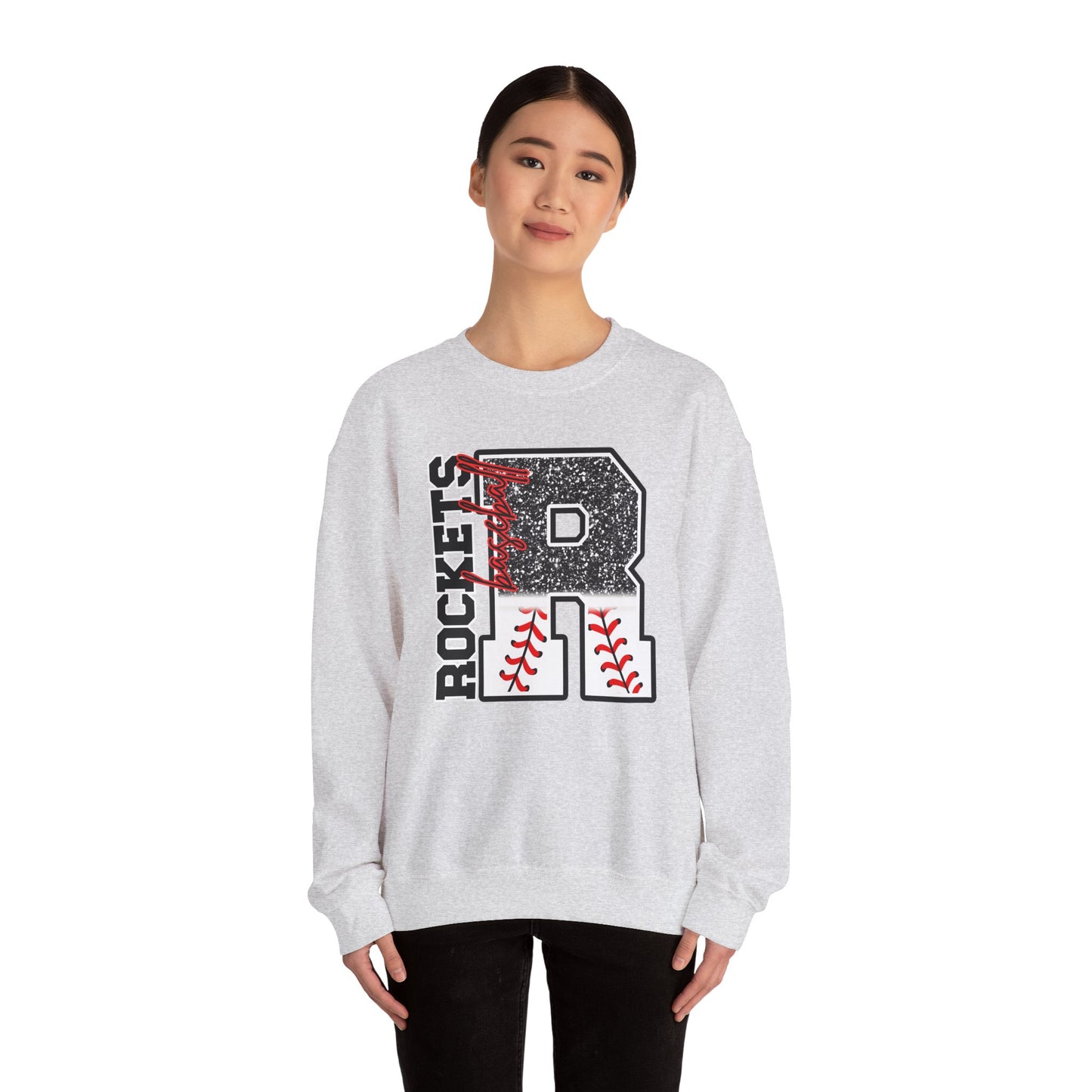 Rockets Baseball- FAUX glitter- Unisex Heavy Blend™ Crewneck Sweatshirt