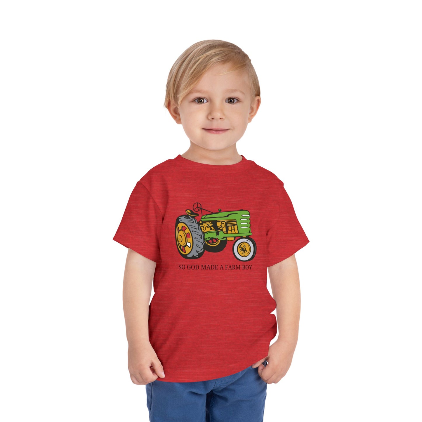 Toddler Tractor Tee — "So God Made a Farm Boy" Cotton Shirt
