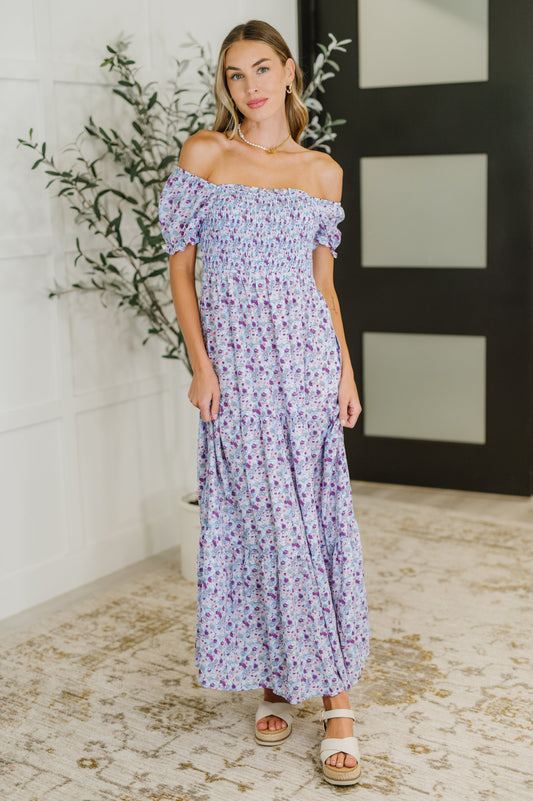 PREORDER: Square Neck Dress in Purple Floral