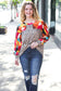 Rust & Khaki Geometric Animal Print Color Block Bubble Sleeve Top