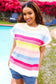 Feeling Playful Blue & Fuchsia Striped Short Dolman Sleeve Knit Top