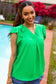 Sunny Days Kelly Green Banded V Neck Flutter Sleeve Top