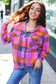 Stand Out Magenta & Orange Plaid Fleece Collared Shacket