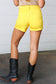 Yellow Denim Button Enclosure Mid Rise Shorts