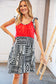 Red/Black Aztec Shoulder Tie Knot Tiered Dress