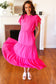 Perfectly You Hot Pink Mock Neck Tiered Chiffon Maxi Dress