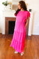 Perfectly You Hot Pink Mock Neck Tiered Chiffon Maxi Dress