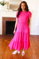 Perfectly You Hot Pink Mock Neck Tiered Chiffon Maxi Dress