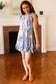 Just for Fun Aqua Floral V Neck Ruffle Sleeve & Hem Dress