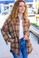 Boldly You Taupe & Rust Flannel Plaid Fringe Jacket