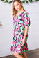 Multicolor Flat Floral Tiered Front Tie Pocketed Dress