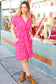 Rose Leopard Surplice V Neck Pocketed Dress