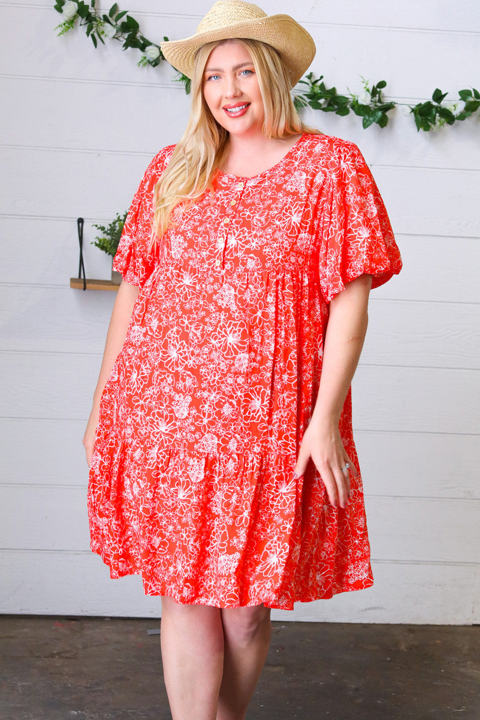 Coral Floral Button Down Midi Dress