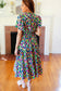 All For You Navy Multicolor Abstract Print Smocked Waist Maxi Dress