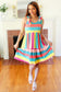 Start The Day Rainbow Stripe Shoulder Tie Tiered Dress