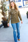 Casual Chic Olive Pointelle Lace Shoulder Knit Sweater