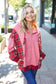 Adorable in Marsala Plaid Color Block Zipper French Terry Hoodie