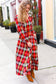 Adorable In Red Plaid Ruffle Detail Fit & Flare Midi Dress