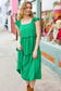 Lots To Love Kelly Green Smocked Flutter Sleeve Tiered Midi Dress