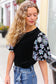 Feeling Glamorous Black Floral Sequin Puff Sleeve Velvet Top