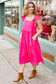 Lots To Love Fuchsia Smocked Flutter Sleeve Tiered Midi Dress