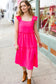 Lots To Love Fuchsia Smocked Flutter Sleeve Tiered Midi Dress