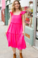 Lots To Love Fuchsia Smocked Flutter Sleeve Tiered Midi Dress