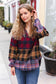 Holiday Ready Red & Mustard Plaid Notched Neck Flannel Hoodie