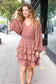 Feminine Flair Terracotta Leopard Print Ruffle Tiered Dress