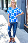 Turn Up The Volume Blue Football Checker Print Top