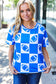 Turn Up The Volume Blue Football Checker Print Top