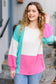 The Slouchy Mint & Pink Drop Shoulder Terry Color Block Top