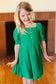 Kids Adorable Green Button Square Neck Ruche Back Dress