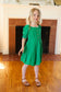 Kids Adorable Green Button Square Neck Ruche Back Dress