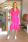 Remember Me Fuchsia Smocked Fit & Flare Flutter Sleeve Dress