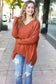 Casual Chic Rust Oversized V Neck Rib Knit Sweater