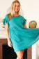 Summer Days Teal Waffle Knit Ruffle Sleeve Babydoll Dress