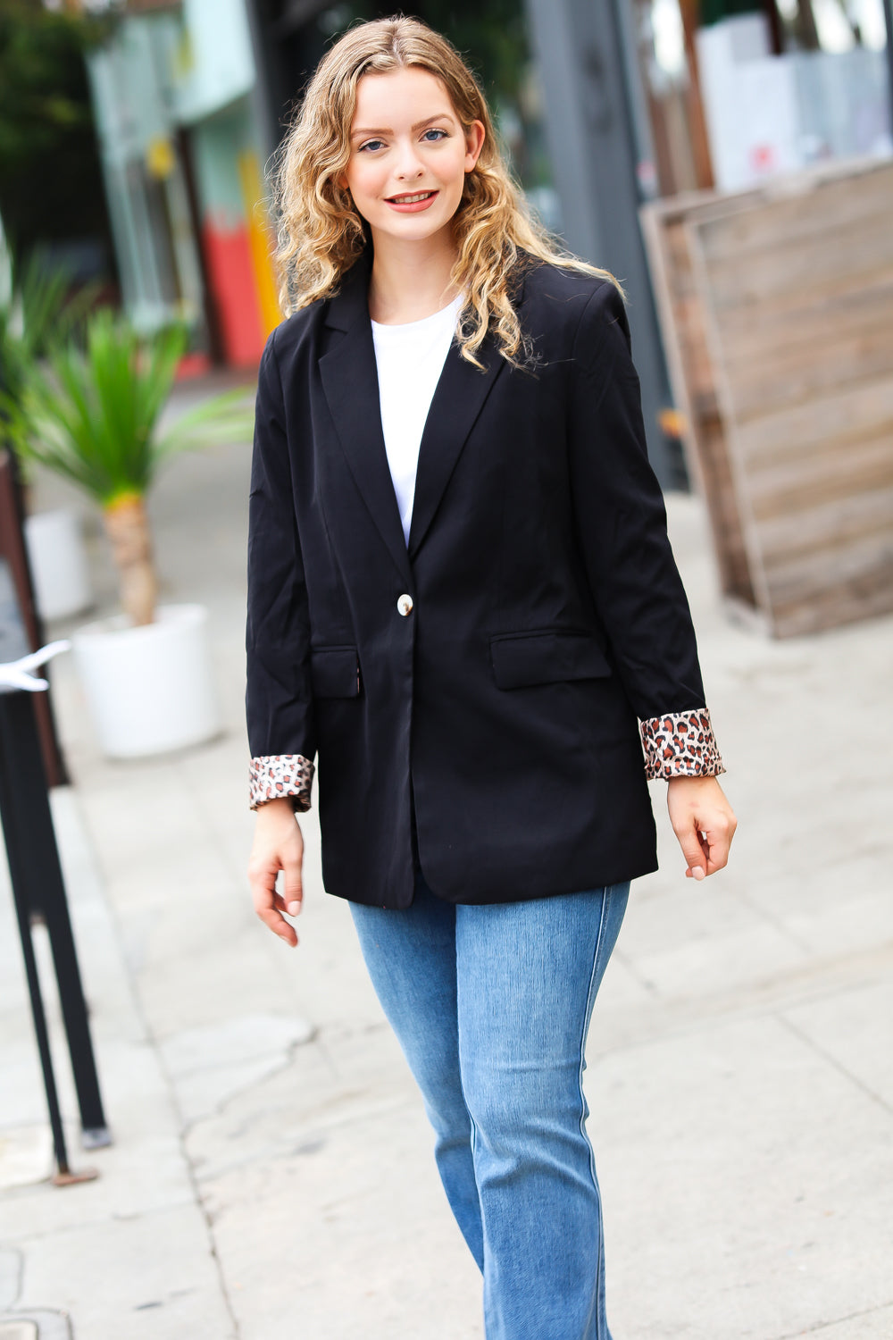 Feeling Bold Black Leopard Tailored Collar Lapel Blazer