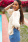 Feel Charming Oatmeal Floral Netted Crochet 3/4 Sleeve Sweater Top