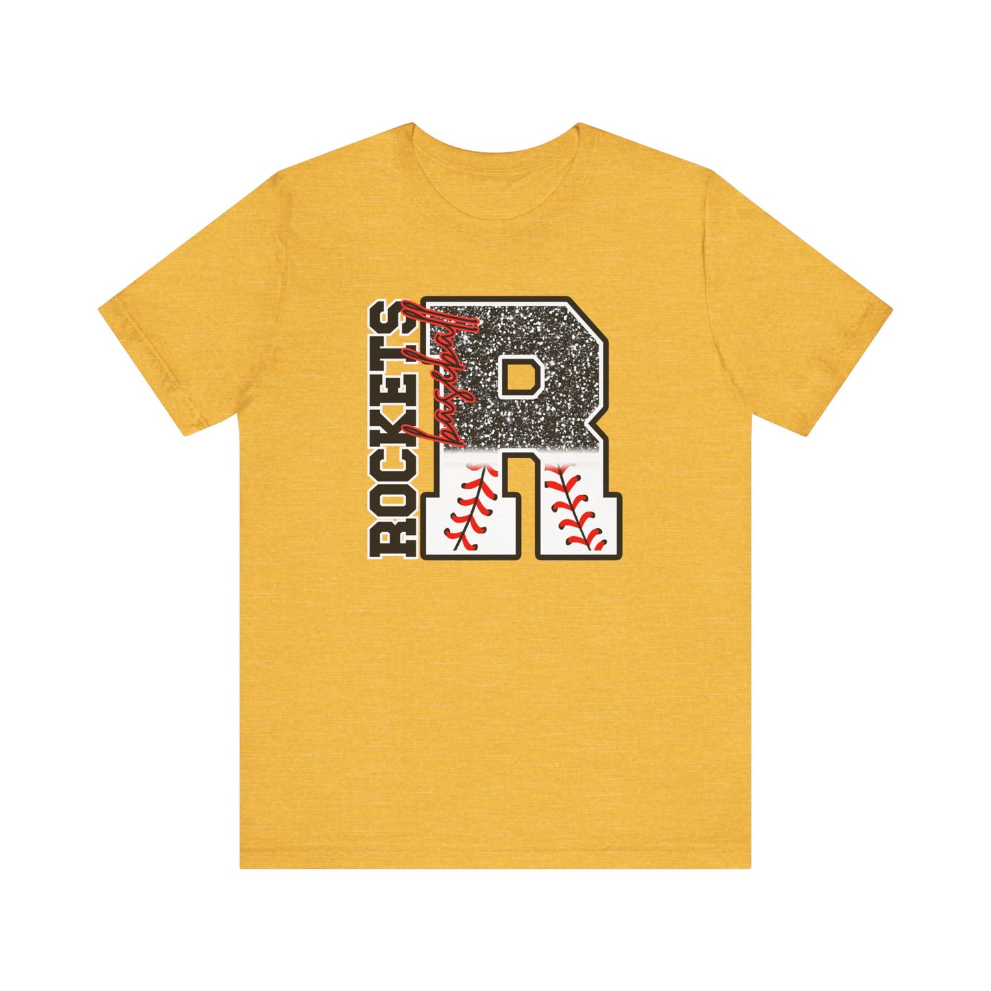 Rockets Baseball- FAUX glitter- Unisex Jersey Short Sleeve Tee