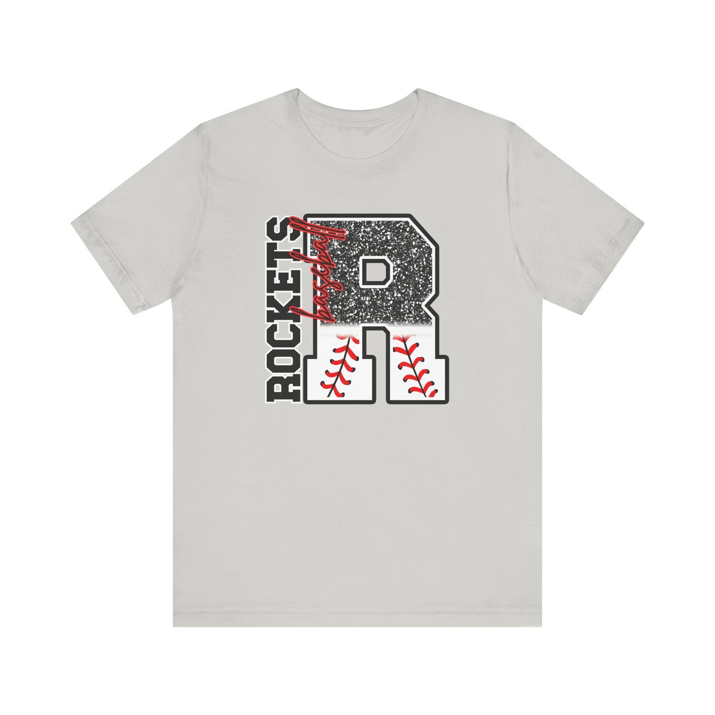 Rockets Baseball- FAUX glitter- Unisex Jersey Short Sleeve Tee