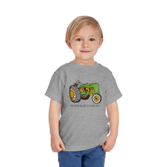 Toddler Tractor Tee — "So God Made a Farm Boy" Cotton Shirt