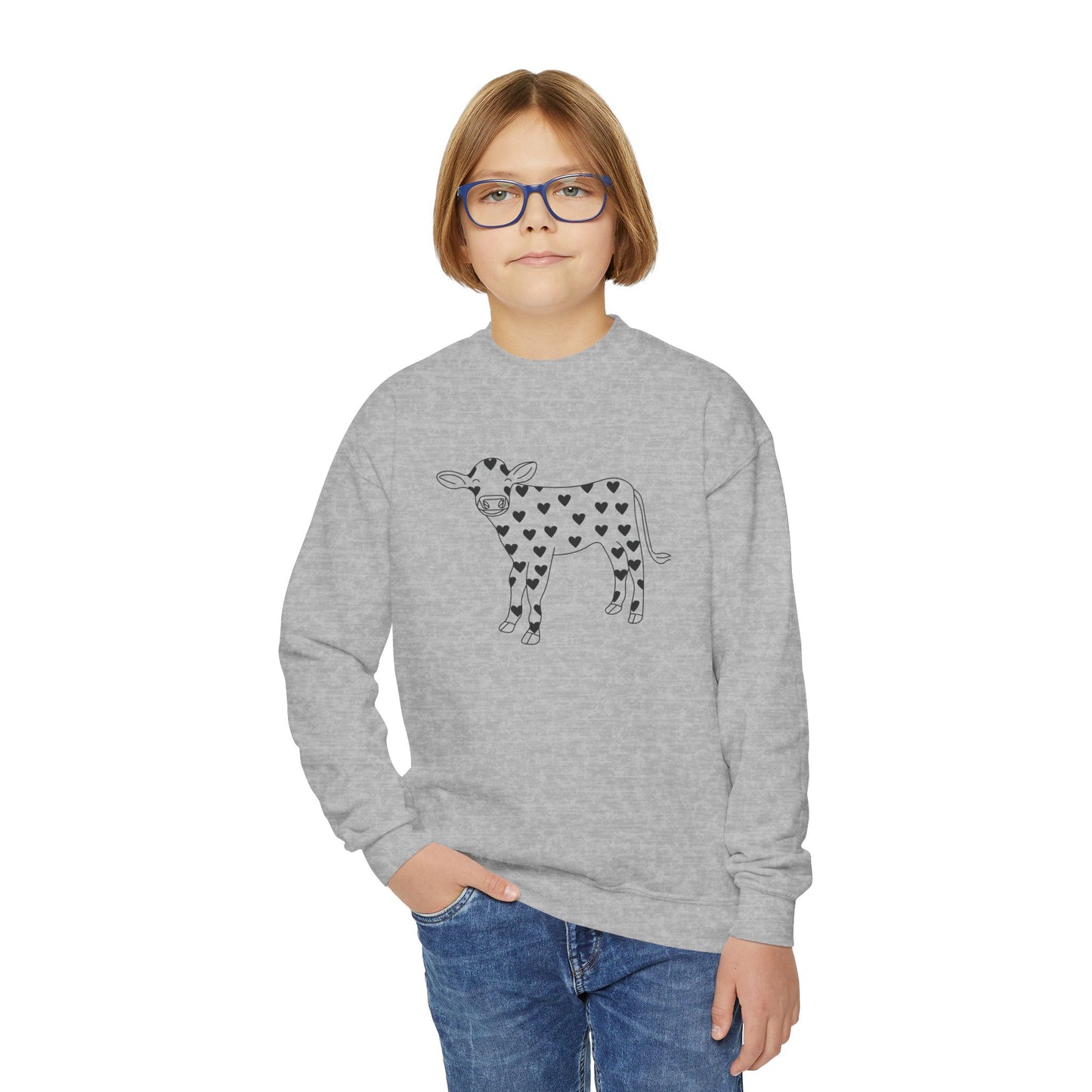 Valentines Cow- Youth Crewneck Sweatshirt