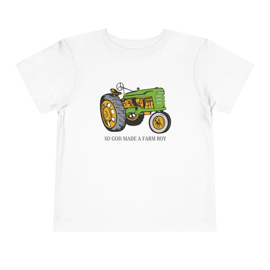 Toddler Tractor Tee — "So God Made a Farm Boy" Cotton Shirt