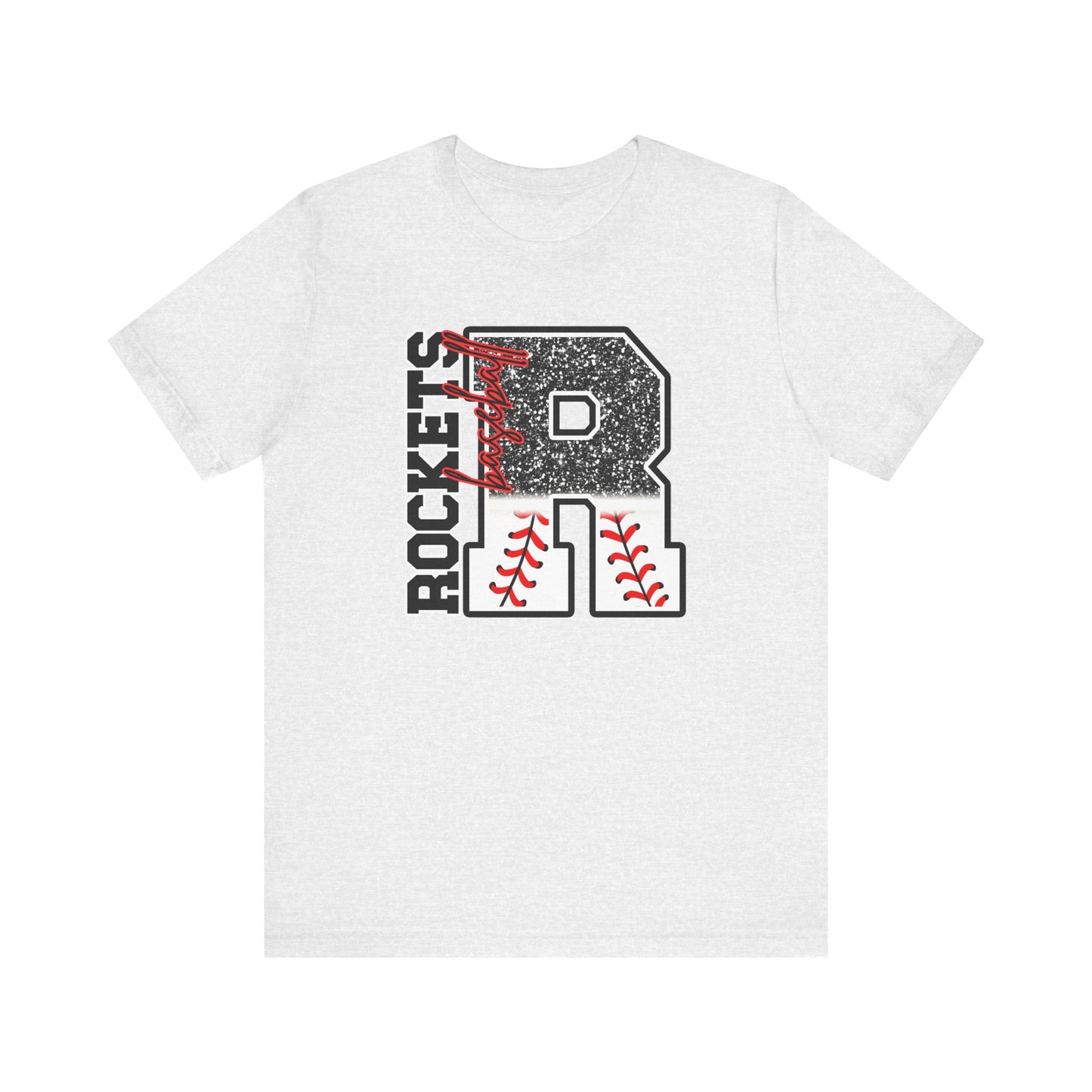 Rockets Baseball- FAUX glitter- Unisex Jersey Short Sleeve Tee