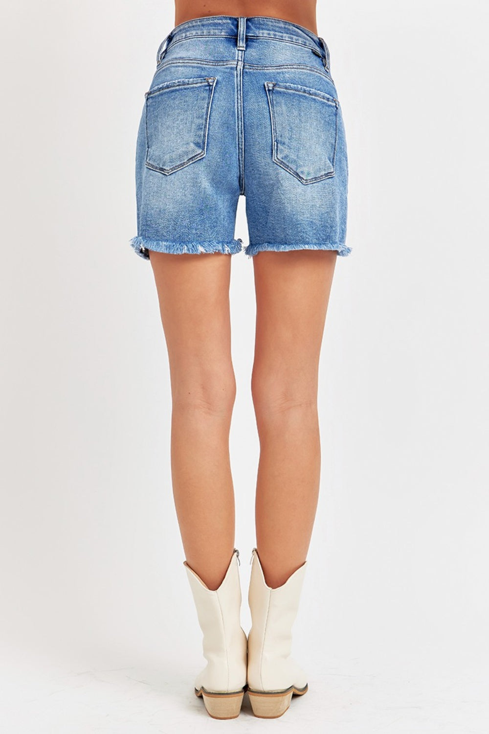 RISEN Front Slit Raw Hem Denim Shorts