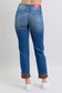 Judy Blue Full Size Plaid Print Cuff Straight Leg Jeans with Pockets