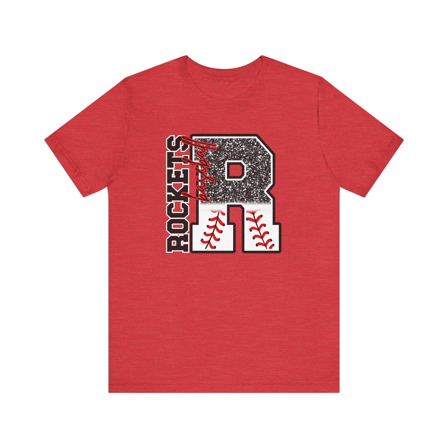 Rockets Baseball- FAUX glitter- Unisex Jersey Short Sleeve Tee