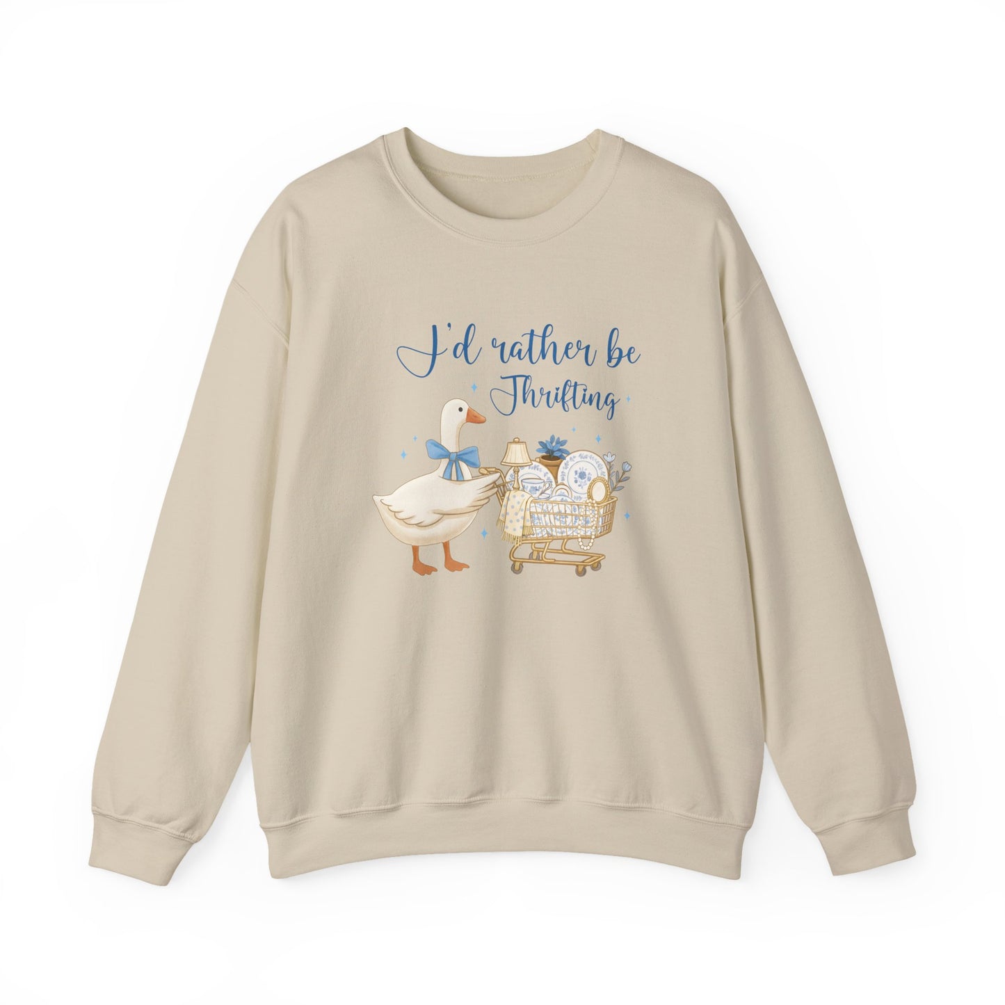 Thrifting Goose Crewneck Sweatshirt — "I Would Rather Be Thrifting" Vintage Porch Goose