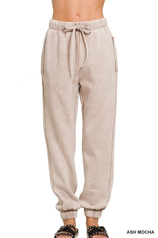 Acid Wash Fleece Sweatpants with Pockets